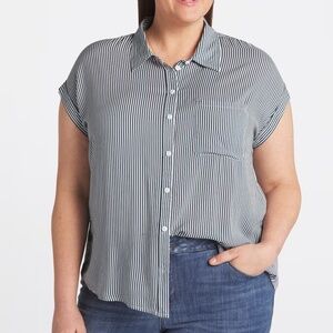 COSMIC BLUE LOVE Ava Button Down Blouse, Navy and White, 3X, NWT
